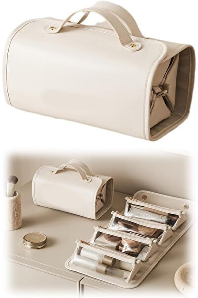 AZONEE 4-in-1 Leather Waterproof Makeup Bag, Portable Travel Toiletry Organiz...