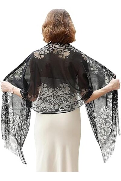 GENERAL Women's Floral Lace Scarf Shawl with Tassels, Soft Mesh Fringe Wraps ...