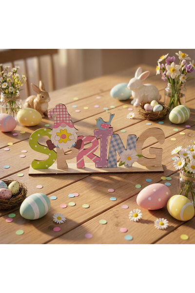 Alista Home Spring wooden table decoration with gnome and Spring message, 22....