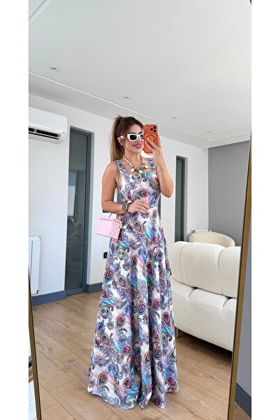 Yasmin Butik Çicek desenli renkli uzun elbise