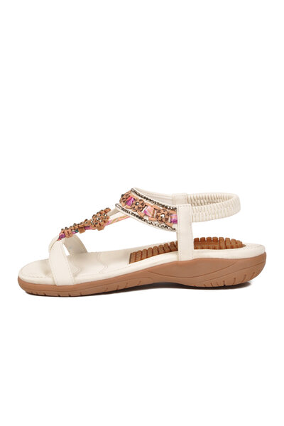 Voyager Women's White Wedge Sole Stone Detailed Ankle Strap Stylish Sandals 9...