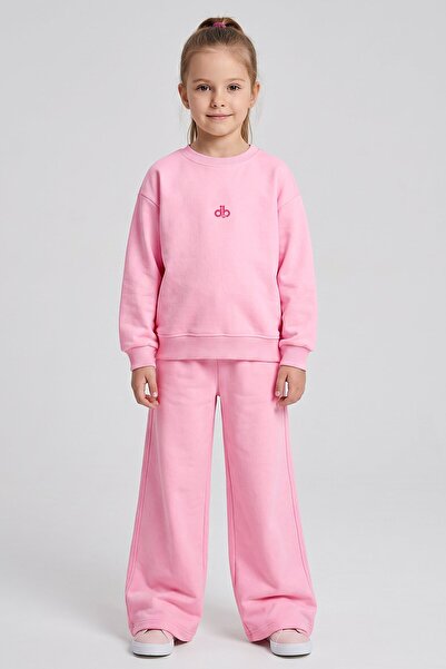Dmb Girls' Wide-Leg Sweatpants Set Crew Neck Sweatshirt and Pants