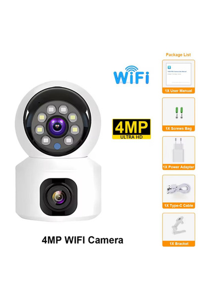 Generic Brand Cameră de supraveghere WiFi Dual Lens, Baby Monitor,rotație 360...