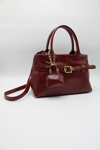 LASSO Women's Burgundy Belt Detailed Lined Crossbody Bag with Charm Accessori...