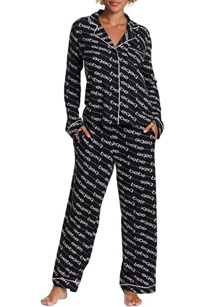 Bebe Womens Button Down Long Sleeve Shirt and Pajama Pants Lounge Sleep Set