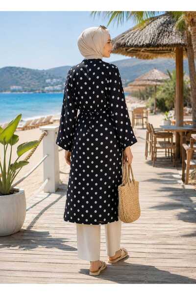 moonra collection Polka Dot Pattern Trend Belted Hijab Kimono