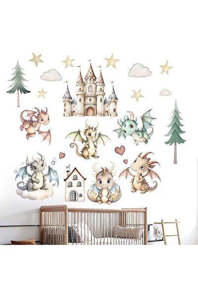 Amimagen Baby Dragon Wall Stickers for Boys: Peel and Stick Cute Stars Clouds...