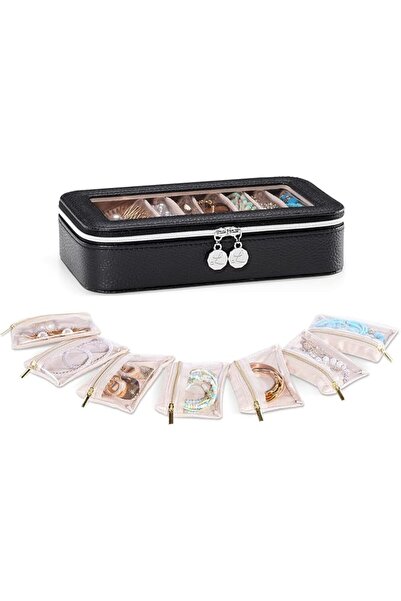 Lolalet 8 in 1 Travel Jewelry Case with Velvet Pouches, Clear Window Travel J...