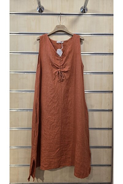 Park Moda Rochie italiană din in, fără mâneci, cu guler încrețit