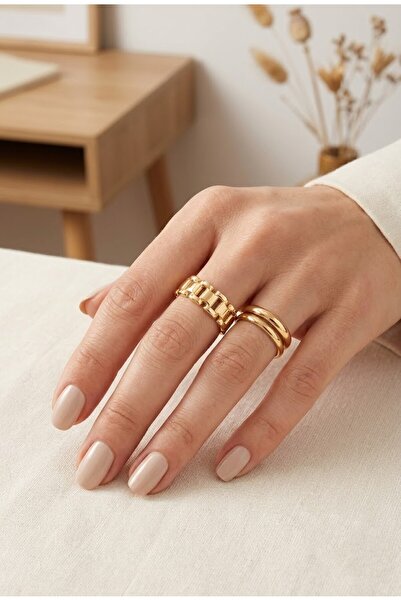 Belasso Vip Gold Color Chain Model Thick Women's Ring