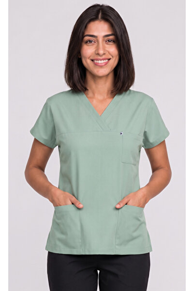 DENİZ İŞ Women's V-Neck Bat Sleeve Biscuit, Mildew Green, Purple, Orange Beli...