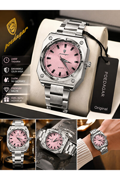 Generic Brand Women's Wristwatch Pink Dial Silver Color Steel Band Quartz Stylish Premium Design