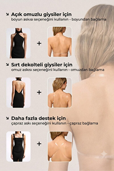 SEBURAM Kadın Şeffaf Askılı Silikon Sütyen Yapışkanlı Görünmez Göğüs Kaldırıcı ve Toparlayıcı