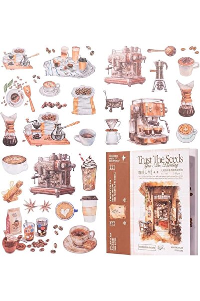 Yelajoy Coffee Sticker Book, 50 Sheets Journaling Stickers, Junk Journal Supp...