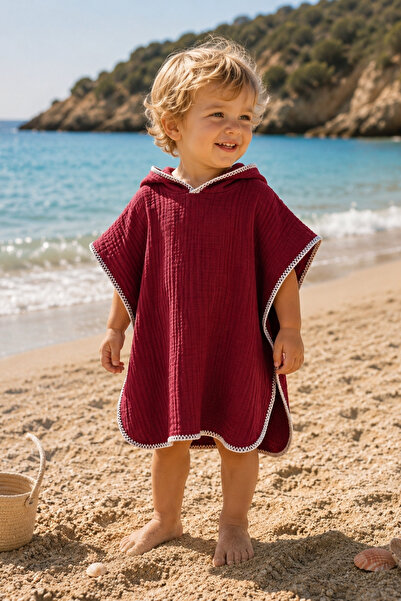 REİNA TEKS Organic 100% Cotton Muslin Hooded Shepherd Stitched Beach Kids Bab...