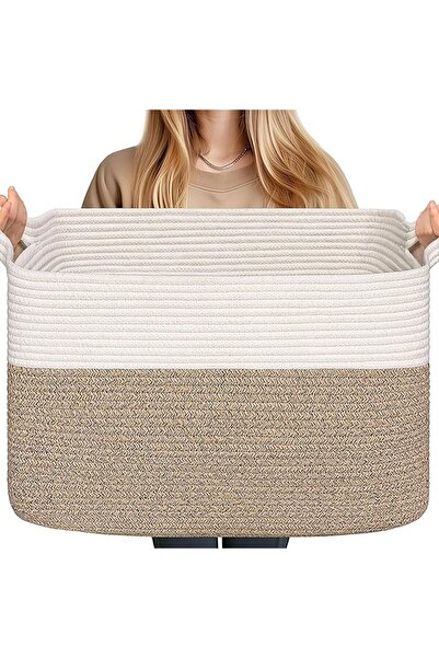 Tazweeq Extra Large Storage Basket, 55x43x30.5cm Woven Cotton Rope Organizer ...