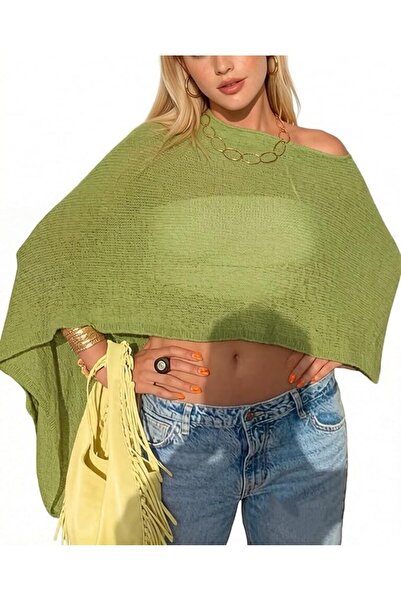 GENERAL Women Sheer Poncho Top Lightweight Knit Crochet Shrug Bolero Mesh Bat...