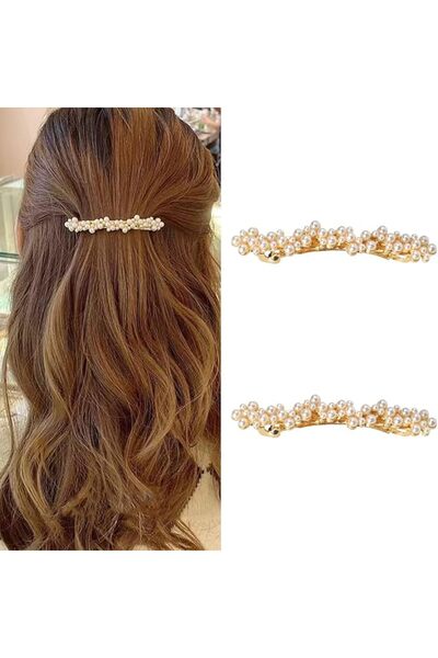 ASKIND Pearl Hair Clips Barrettes for Women, 2Pcs Elegant French Barrettes fo...