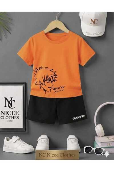 Leto Lykia Summer Children's T-Shirt Shorts Unisex (Black Suniboy Printed)