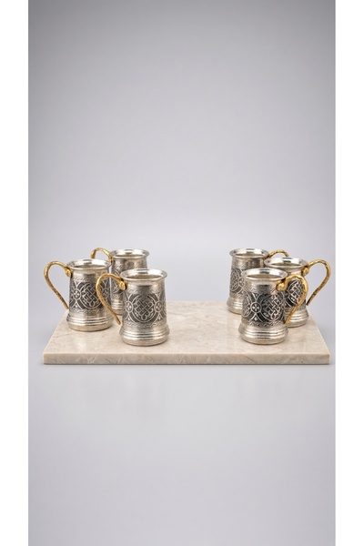 Zinnun Set of 6 Handcrafted Copper Cups – Authentic Retro Copper Ayran and Wa...
