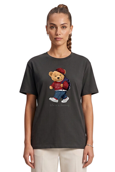 DK DAKSEL Women's Smoked Teddy Bear Printed T-Shirt Life Is a Journey Comfort...