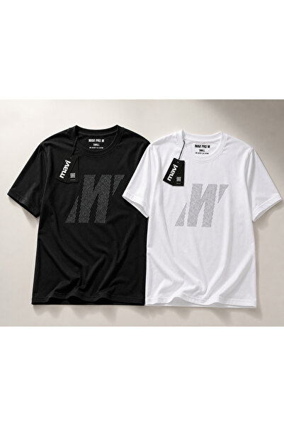 Mavi Pro Logo Baskılı 2 li Siyah Beyaz Tişört Loose Fit / Bol Rahat Kesim