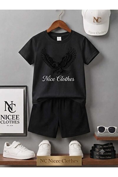 Leto Lykia Summer Children's T-Shirt Shorts Unisex (Black Eagle Printed)