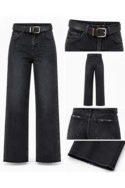 YMR MODA KEMERLİ KESİK PAÇA FÜME KOT PANTOLON