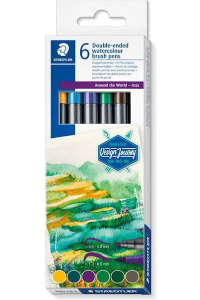 Staedtler Μαρκαδόροι Ακουαρέλας Asia με Διπλή Μύτη, Συσκευασία 6 τεμαχίων