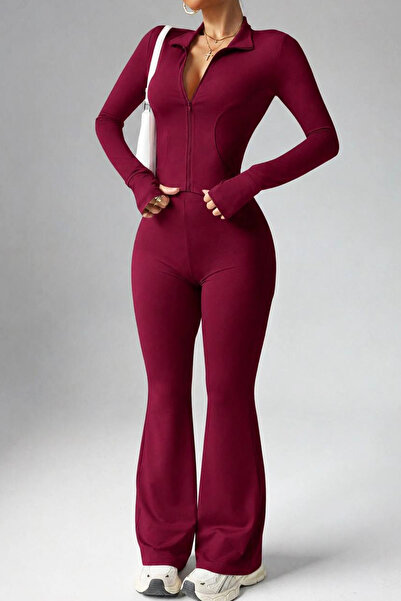 İlayda Toprak Combo Bordo Basic Yoga Pilates Slim Fit Zippered Fitness Spanis...
