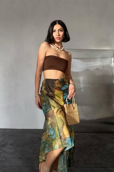 oada Patterned Printed Elastic Skirt
