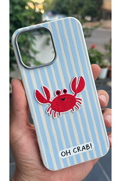 EDELFU iPhone 16 PRO uyumlu - Yengeç Nakışlı, Çizgili Silikon Soft Touch Yumu...