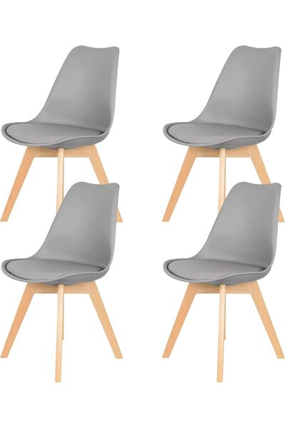 REXA R Set of 4 Dining Chair with Cushioned Pad Seat & Solid Beech Wood Legs ...