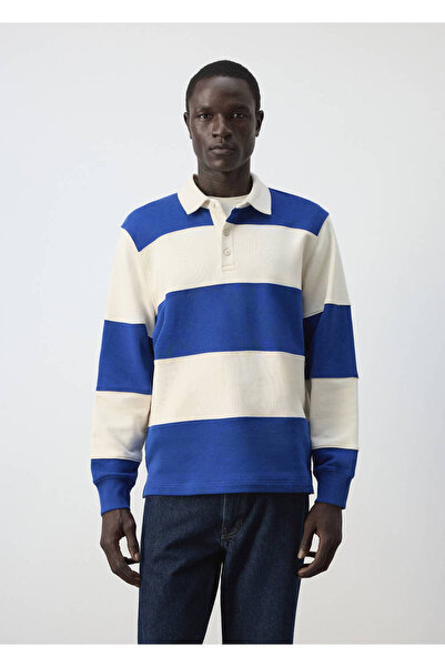 MANGO Man %100 pamuklu çizgili sweatshirt