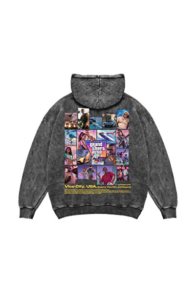 Sekizbiraltı New Game Story Graphic Printed Washable Black Oversize Unisex Ho...
