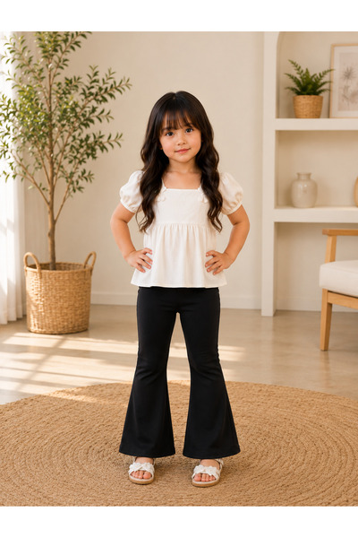 VODEXA Girls' Spanish-Cut Black Leggings – Elastic Fabric Comfortable Fit Cas...