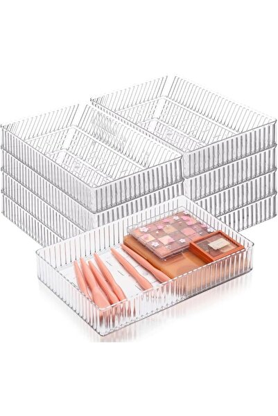 Tazweeq Clear Plastic Drawer Organizer Set of 8, Versatile Bathroom and Vanit...