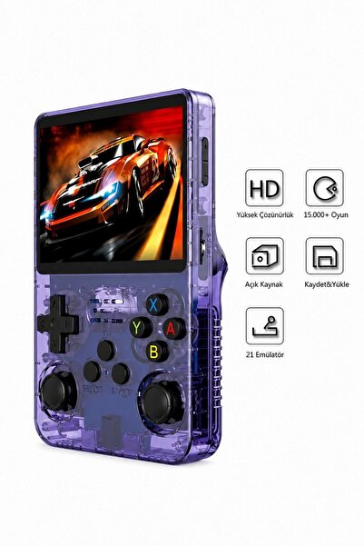 3.5 İnç IPS Retro Oyun Konsolu 15.000+ Oyun 64 GB OTG Destekli Taşınabilir El Konsolu Şeffaf Mor