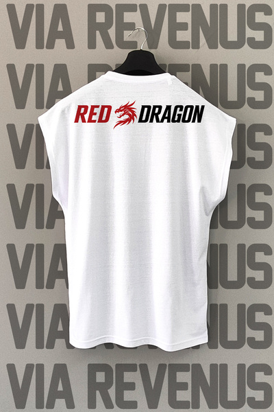 Vordevia Red Dragon Back Printed Zero Sleeve Crew Neck Sports Tshirt