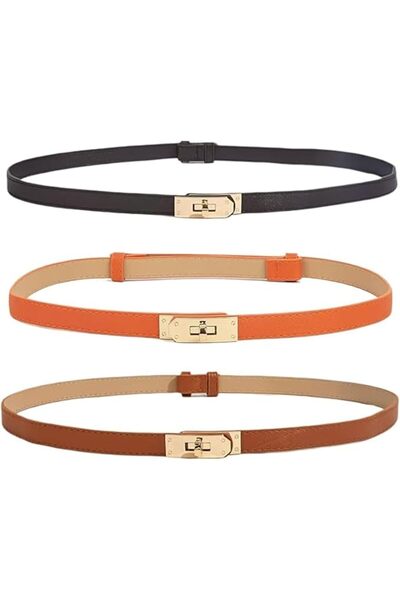 GENERAL 3 Pack Adjustable Skinny Leather Corset Belts for Women, Trendy Thin ...
