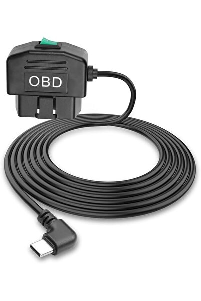 GENERAL كابل شحن OBD2 إلى Type C للكاميرات المثبتة على لوحة القيادة، مع زر تش...