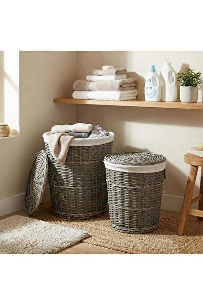 The Living 2-Piece Woven Rattan Laundry & Storage Basket Set with Fabric Line...