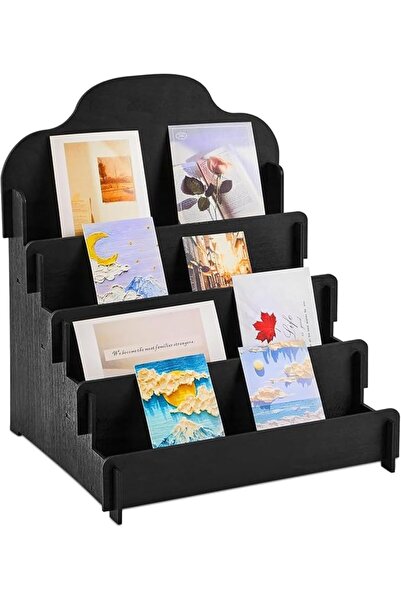 Yelajoy 4 Tier Wooden Greeting Card Display Stand, Postcard & Sticker Holder ...