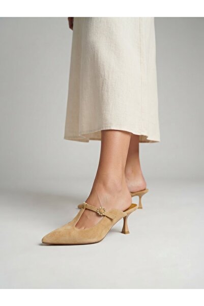 Rüya Shoes Suede Thin Heel Pointed Toe Comfortable Classic Heeled Genuine Lea...