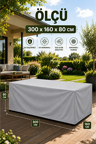 GOCİA PLUS Bahçe Masa Brandası 300x160x80 CM – Su Geçirmez UV Korumalı Dış Me...