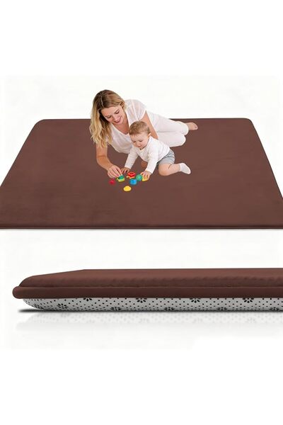 GENERAL Large Nursery Carpets 160 x 200 cm Brown Memory Foam Play Mat for Bab...