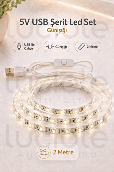 luciole 2 Metre Günışığı USB Şerit LED 5V Aç Kapa Anahtarlı Mutfak TV Masa Ra...