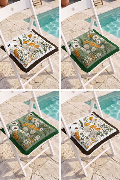 Realhomes Daisy and Yellow Flower Botanical Patterned Garden Chair Cushion 4-...