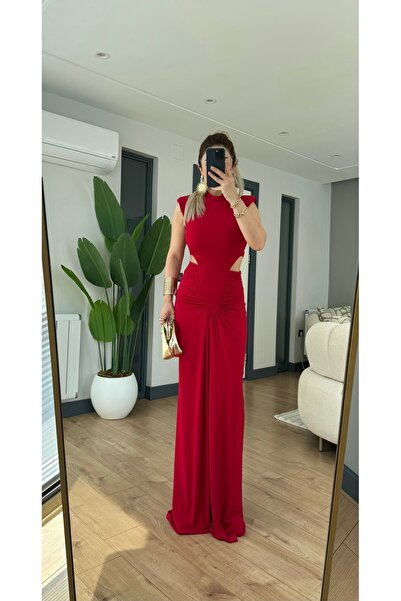 Yasmin Butik Yan Dekolteli Uzun Elbise
