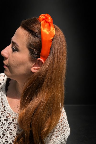 ByMerve Bym487 Orange Satin Knotted Women's Hair Crown Soft Stylish Hair Accessory